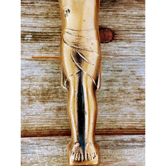 Vintage Brass INRI Crucifix Cross Jesus Wall Hanging - Picture 10 of 11